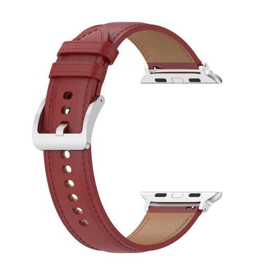 20mm Top Layer Cowhide Sewing Watch Band For Apple Watch Series 9&8&7 41mm / SE 3&SE 2&6&SE&5&4 40mm / 3&2&1 38mm(Red) by bashfashion