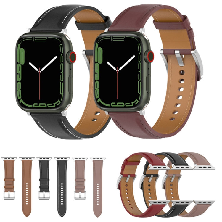 20mm Top Layer Cowhide Sewing Watch Band For Apple Watch Series 9&8&7 41mm / SE 3&SE 2&6&SE&5&4 40mm / 3&2&1 38mm(Light Brown) by bashfashion