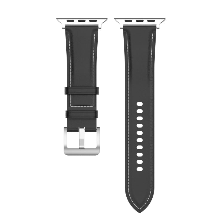 22mm Top Layer Cowhide Sewing Strap For Apple Watch Ultra 49mm&Watch Ultra 2 49mm / Series 9&8&7 45mm / SE 3&SE 2&6&SE&5&4 44mm / 3&2&1 42mm(Black) by bashfashion