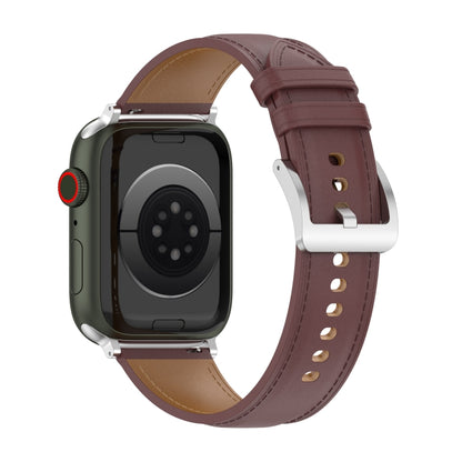 22mm Top Layer Cowhide Sewing Strap For Apple Watch Ultra 49mm&Watch Ultra 2 49mm / Series 9&8&7 45mm / SE 3&SE 2&6&SE&5&4 44mm / 3&2&1 42mm(Dark Brown) by bashfashion