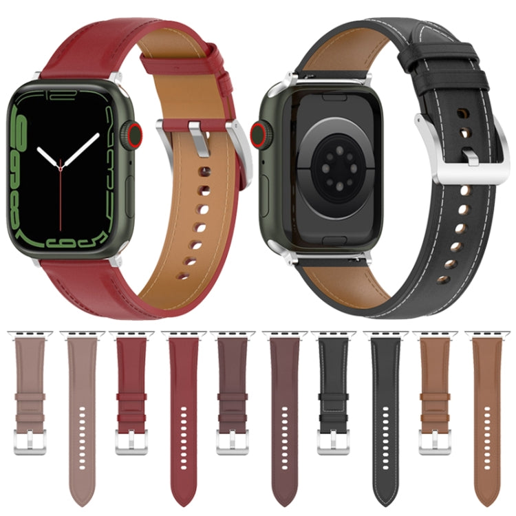 22mm Top Layer Cowhide Sewing Strap For Apple Watch Ultra 49mm&Watch Ultra 2 49mm / Series 9&8&7 45mm / SE 3&SE 2&6&SE&5&4 44mm / 3&2&1 42mm(Red) by bashfashion