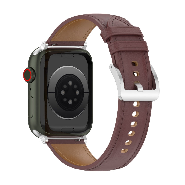 22mm Top Layer Cowhide Sewing Strap For Apple Watch Series 9&8&7 41mm / SE 3&SE 2&6&SE&5&4 40mm / 3&2&1 38mm(Dark Brown) by bashfashion