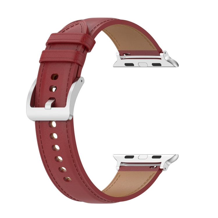 22mm Top Layer Cowhide Sewing Strap For Apple Watch Series 9&8&7 41mm / SE 3&SE 2&6&SE&5&4 40mm / 3&2&1 38mm(Red) by bashfashion