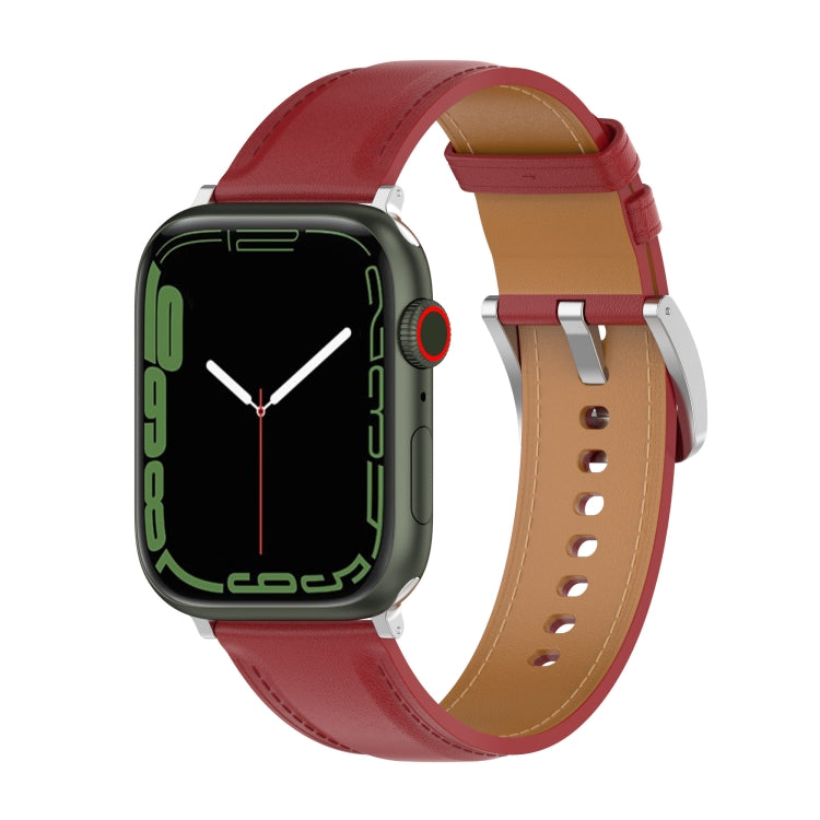 22mm Top Layer Cowhide Sewing Strap For Apple Watch Series 9&8&7 41mm / SE 3&SE 2&6&SE&5&4 40mm / 3&2&1 38mm(Red) by bashfashion