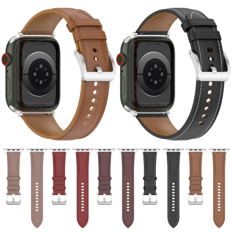 22mm Top Layer Cowhide Sewing Strap For Apple Watch Series 9&8&7 41mm / SE 3&SE 2&6&SE&5&4 40mm / 3&2&1 38mm(Light Brown) by bashfashion