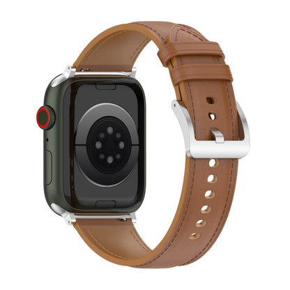 20mm Top Layer Cowhide Sewing Watch Band For Apple Watch Ultra 49mm&Watch Ultra 2 49mm / Series 9&8&7 45mm / SE 3&SE 2&6&SE&5&4 44mm / 3&2&1 42mm(Light Brown) by bashfashion