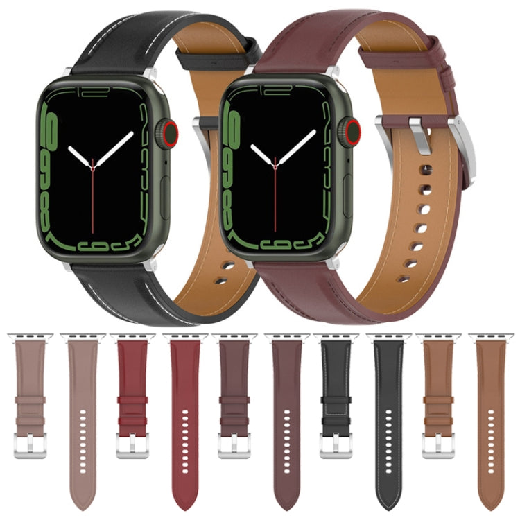20mm Top Layer Cowhide Sewing Watch Band For Apple Watch Ultra 49mm&Watch Ultra 2 49mm / Series 9&8&7 45mm / SE 3&SE 2&6&SE&5&4 44mm / 3&2&1 42mm(Black) by bashfashion
