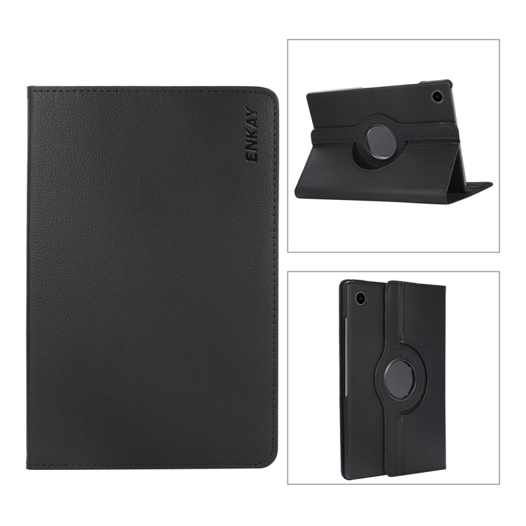 For Samsung Galaxy Tab A8 10.5 2021 X200/X205 ENKAY 360 Degree Rotation Litchi Leather Smart Case(Black) by ENKAY