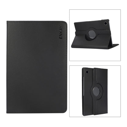 For Samsung Galaxy Tab A8 10.5 2021 X200/X205 ENKAY 360 Degree Rotation Litchi Leather Smart Case(Black) by ENKAY