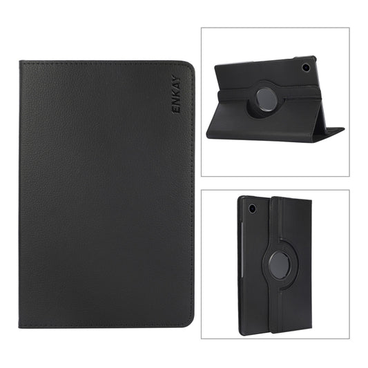 For Samsung Galaxy Tab A8 10.5 2021 X200/X205 ENKAY 360 Degree Rotation Litchi Leather Smart Case(Black) by ENKAY