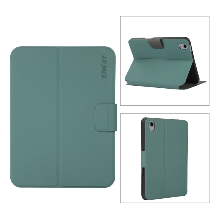 For iPad mini 2024 / mini 6 ENKAY Leather Stand Smart Tablet Case(Dark Green) by ENKAY