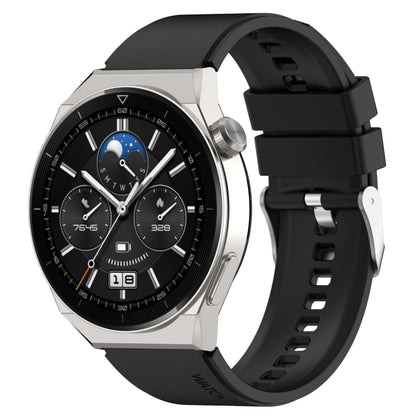 For Huawei Watch GT 3 Pro 46mm 22mm Protruding Head Silver Buckle Silicone Watch Band(Black) by bashfashion