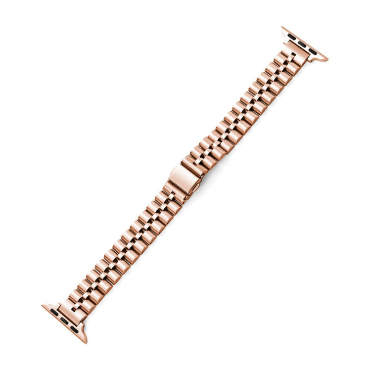 Half-Round Three-Bead Metal Watch Band For Apple Watch Series 9&8&7 41mm / SE 3&SE 2&6&SE&5&4 40mm / 3&2&1 38mm(Rose Gold) by bashfashion