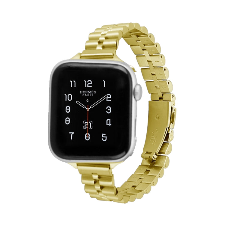 Half-Round Three-Bead Metal Watch Band For Apple Watch Series 9&8&7 41mm / SE 3&SE 2&6&SE&5&4 40mm / 3&2&1 38mm(Gold) by bashfashion
