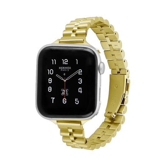 Half-Round Three-Bead Metal Watch Band For Apple Watch Series 9&8&7 41mm / SE 3&SE 2&6&SE&5&4 40mm / 3&2&1 38mm(Gold) by bashfashion