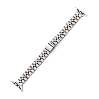 Half-Round Three-Bead Metal Watch Band For Apple Watch Series 9&8&7 41mm / SE 3&SE 2&6&SE&5&4 40mm / 3&2&1 38mm(Silver+Rose Gold) by bashfashion