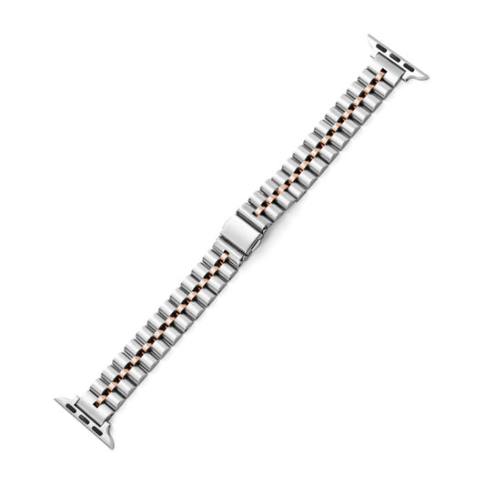 Half-Round Three-Bead Metal Watch Band For Apple Watch Series 9&8&7 41mm / SE 3&SE 2&6&SE&5&4 40mm / 3&2&1 38mm(Silver+Rose Gold) by bashfashion
