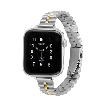 Half-Round Three-Bead Metal Watch Band For Apple Watch Series 9&8&7 41mm / SE 3&SE 2&6&SE&5&4 40mm / 3&2&1 38mm(Silver+Gold) by bashfashion