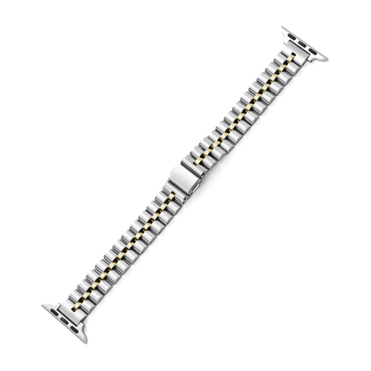 Half-Round Three-Bead Metal Watch Band For Apple Watch Series 9&8&7 41mm / SE 3&SE 2&6&SE&5&4 40mm / 3&2&1 38mm(Silver+Gold) by bashfashion