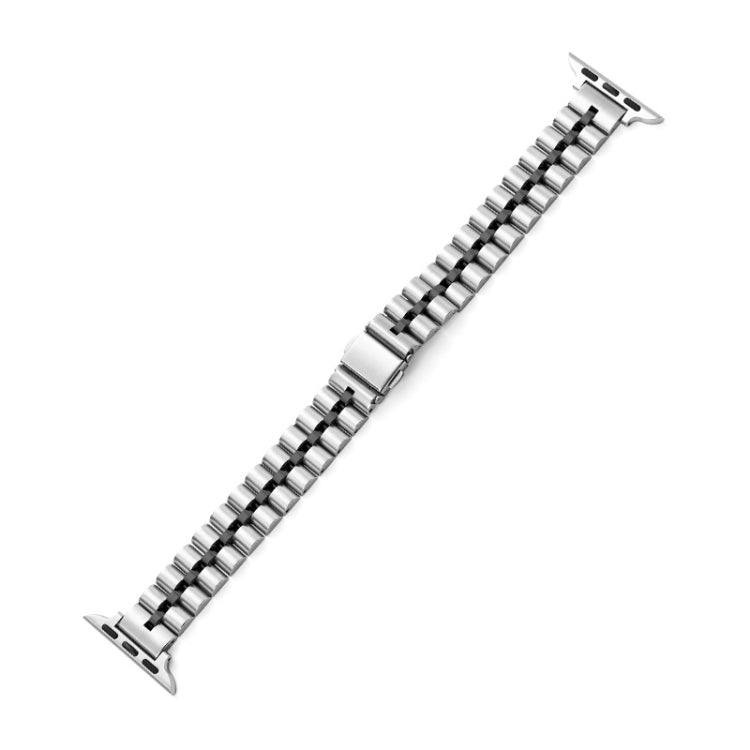 Half-Round Three-Bead Metal Watch Band For Apple Watch Series 9&8&7 41mm / SE 3&SE 2&6&SE&5&4 40mm / 3&2&1 38mm(Silver+Black) by bashfashion