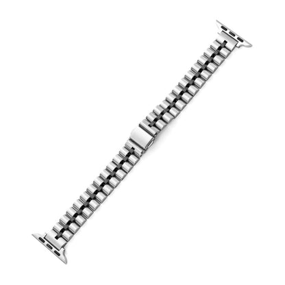 Half-Round Three-Bead Metal Watch Band For Apple Watch Series 9&8&7 41mm / SE 3&SE 2&6&SE&5&4 40mm / 3&2&1 38mm(Silver+Black) by bashfashion