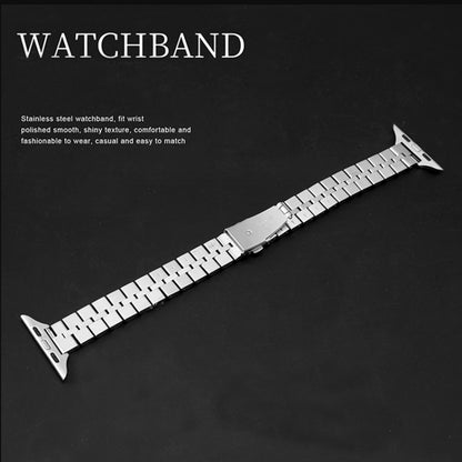 Half-Round Three-Bead Metal Watch Band For Apple Watch Series 9&8&7 41mm / SE 3&SE 2&6&SE&5&4 40mm / 3&2&1 38mm(Silver+Gold) by bashfashion