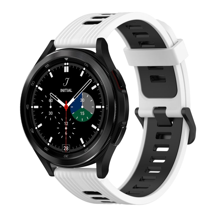 For Samsung Galaxy Watch 4 Classic 42mm 20mm Vertical Pattern Two-Color Silicone Watch Band(White+Black) by bashfashion