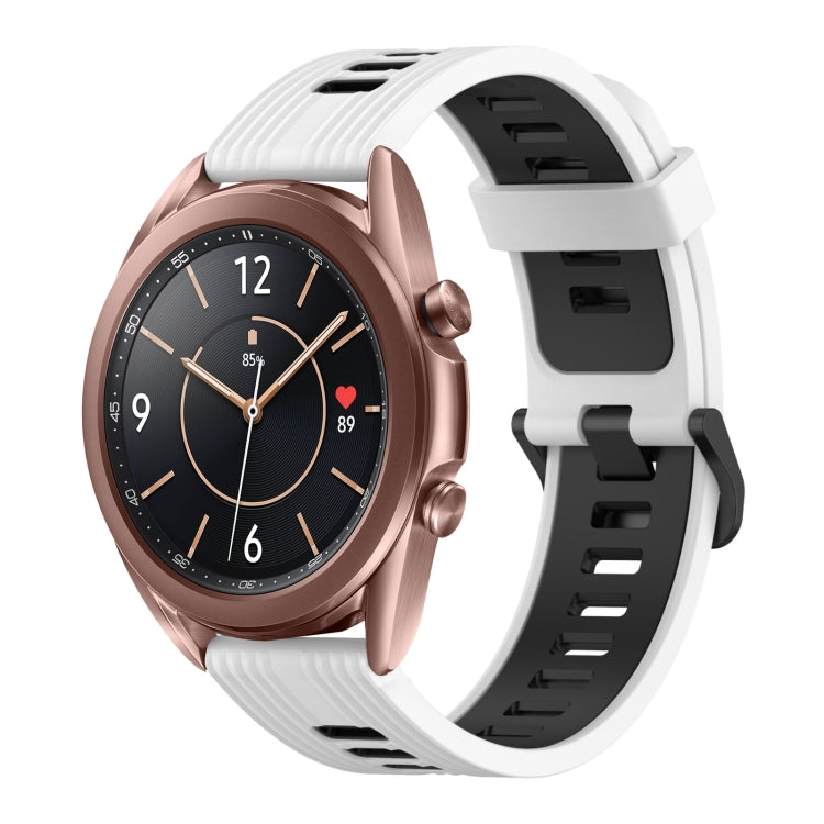 For Samsung Galaxy Watch3 41mm 20mm Vertical Pattern Two-Color Silicone Watch Band(White+Black) by bashfashion