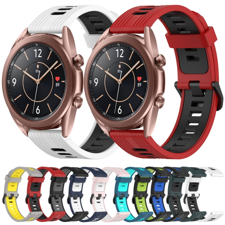 For Samsung Galaxy Watch3 41mm 20mm Vertical Pattern Two-Color Silicone Watch Band(White+Black) by bashfashion