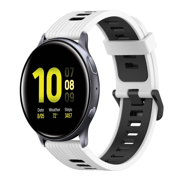 For Samsung Galaxy Watch Active 2 44mm 20mm Vertical Pattern Two-Color Silicone Watch Band(White+Black) by bashfashion