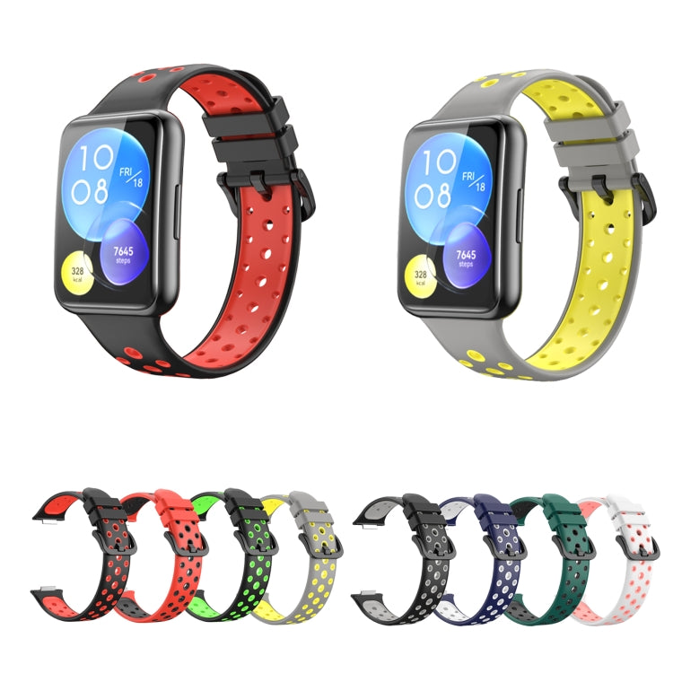 For Huawei Watch Fit 2 Two-Color Perforated Silicone Watch Band(White+Pink) by bashfashion