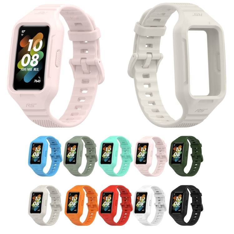 For Huawei Band 8 / 7 Solid Color Silicone Integrated Watch Band(White) by bashfashion
