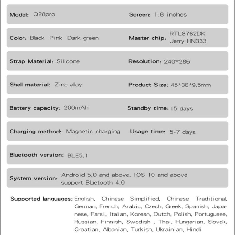 Q28 1.8 inch Color Screen Smart Watch,Support Heart Rate Monitoring / Blood Pressure Monitoring(Green) by bashfashion