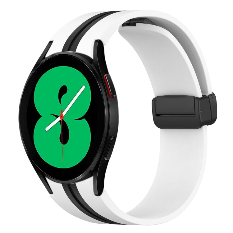 For Samsung Galaxy Watch 4 44mm Folding Magnetic Clasp Silicone Watch Band(White+Black) by bashfashion