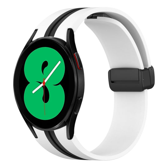 For Samsung Galaxy Watch 4 44mm Folding Magnetic Clasp Silicone Watch Band(White+Black) by bashfashion