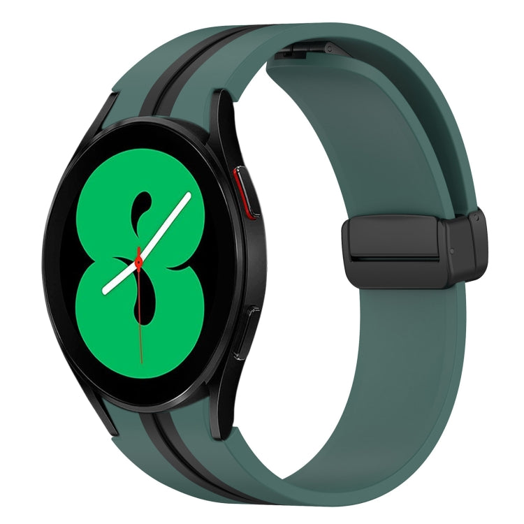 For Samsung Galaxy Watch 4 44mm Folding Magnetic Clasp Silicone Watch Band(Olive Green+Black) by bashfashion