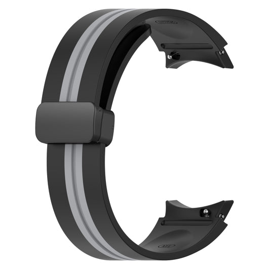 For Samsung Galaxy Watch 4 44mm Folding Magnetic Clasp Silicone Watch Band(Black+Grey) by bashfashion