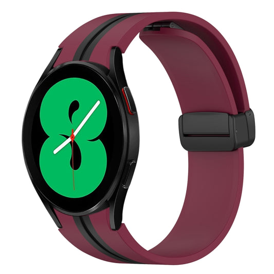 For Samsung Galaxy Watch 4 44mm Folding Magnetic Clasp Silicone Watch Band(Wine Red+Black) by bashfashion