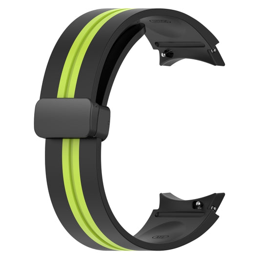 For Samsung Galaxy Watch 4 Classic 46mm Folding Magnetic Clasp Silicone Watch Band(Black+Lime Green) by bashfashion