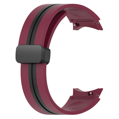 For Samsung Galaxy Watch 4 Classic 46mm Folding Magnetic Clasp Silicone Watch Band(Wine Red+Black) by bashfashion