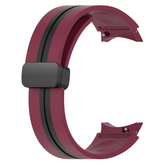 For Samsung Galaxy Watch 4 Classic 46mm Folding Magnetic Clasp Silicone Watch Band(Wine Red+Black) by bashfashion