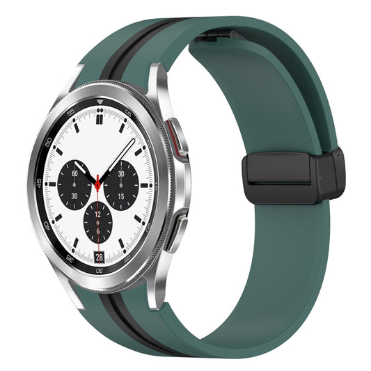 For Samsung Galaxy Watch 4 Classic 42mm Folding Magnetic Clasp Silicone Watch Band(Olive Green+Black) by bashfashion
