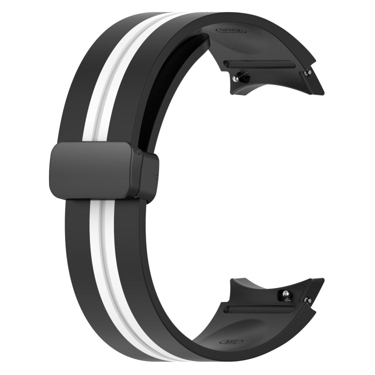 For Samsung Galaxy Watch 4 Classic 42mm Folding Magnetic Clasp Silicone Watch Band(Black+White) by bashfashion