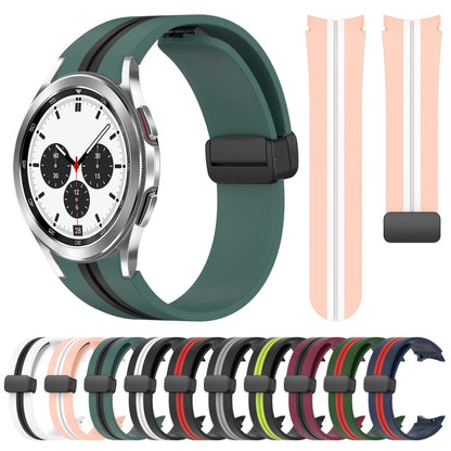 For Samsung Galaxy Watch 4 Classic 42mm Folding Magnetic Clasp Silicone Watch Band(Pink+White) by bashfashion