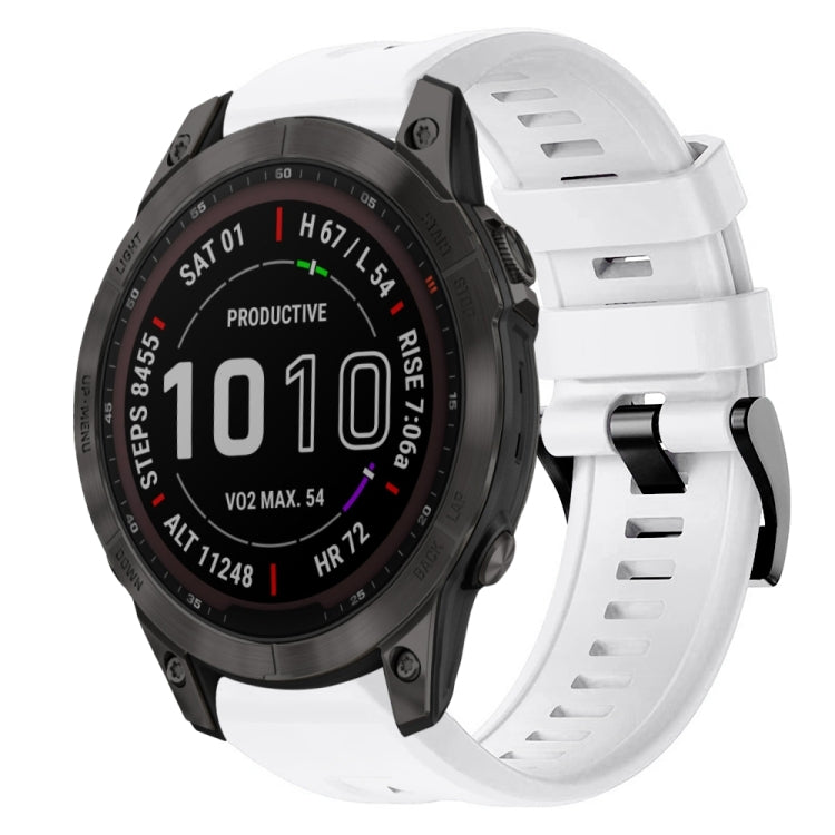 For Garmin Fenix 7 Metal Buckle Solid Color Silicone Watch Band(White) by bashfashion