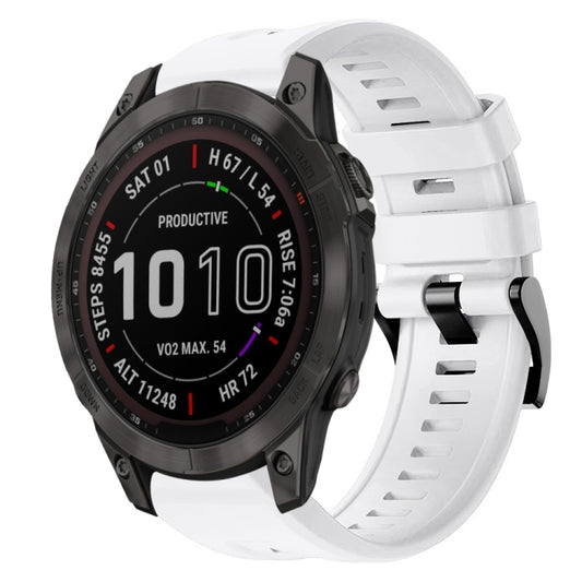 For Garmin Fenix 7 Metal Buckle Solid Color Silicone Watch Band(White) by bashfashion