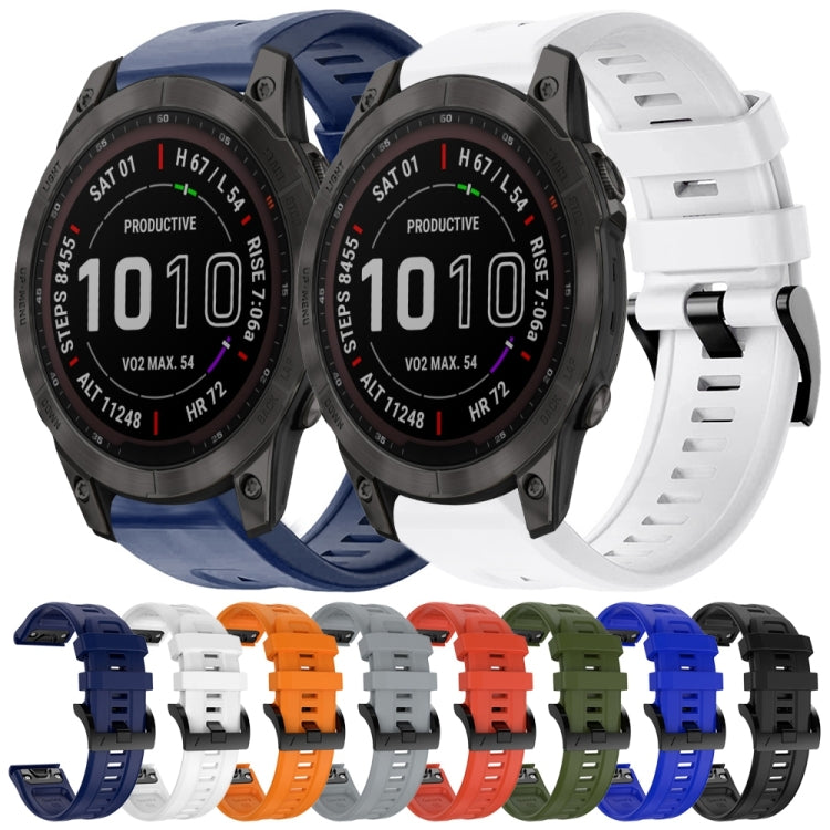 For Garmin Fenix 7 Sapphire Solar Metal Buckle Solid Color Silicone Watch Band(White) by bashfashion