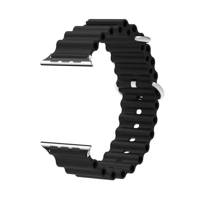 Ocean Silicone Metal Head Watch Band For Apple Watch Ultra 49mm&Watch Ultra 2 49mm / Series 9&8&7 45mm / SE 3&SE 2&6&SE&5&4 44mm / 3&2&1 42mm(Black) by bashfashion