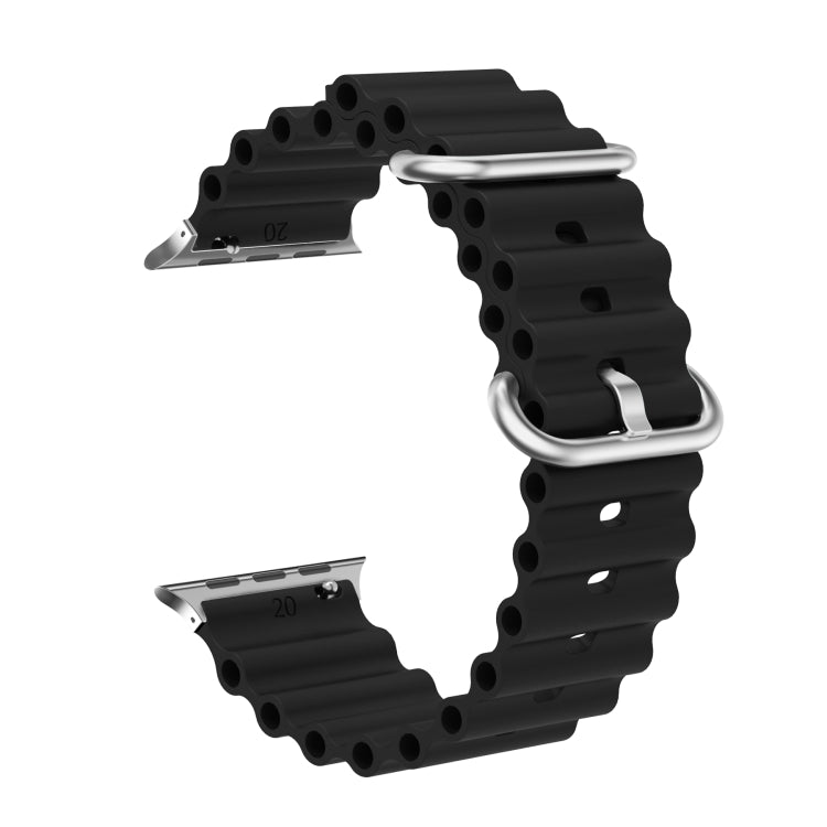 Ocean Silicone Metal Head Watch Band For Apple Watch Ultra 49mm&Watch Ultra 2 49mm / Series 9&8&7 45mm / SE 3&SE 2&6&SE&5&4 44mm / 3&2&1 42mm(Black) by bashfashion