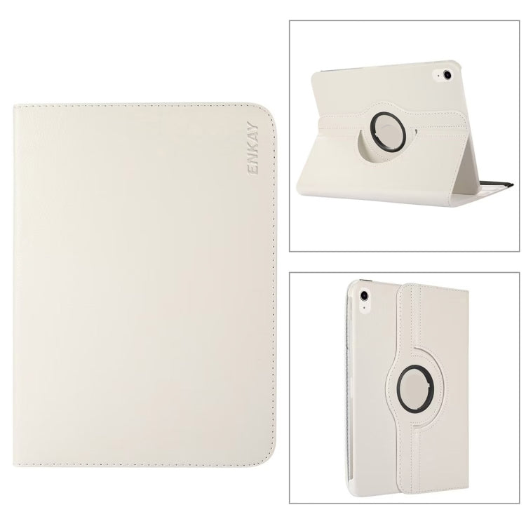 For iPad 2025 / 2022 ENKAY Hat-Prince 360 Degree Rotation Litchi Leather Smart Tablet Case(White) by ENKAY